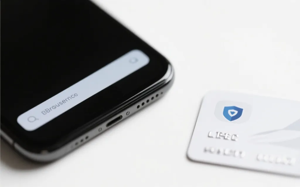 手机屏幕展示安全检查清单与网页地址栏特写，简洁风格